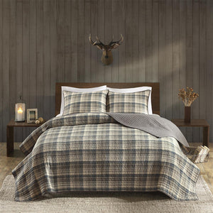 JLA Home Woolrich - 100% Cotton Oversized Quilt Mini Set with Reversible Plaid and Solid Reverse, Lightweight Year-Round Comfort Tan WR14-1788