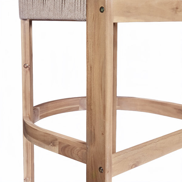 English Elm Christopher Knight Home® - Matera Teak & Beige Barstool Set of 2 – Acacia Wood, Rope Cording, Wraparound Back for Outdoor/Indoor seating N775P255942T