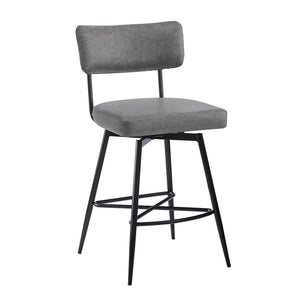 English Elm Christopher Knight Home® - 26''Retro Curved Back Swivel Counter Stools Set of 2 with Bowknot Footrest Smooth PU Leather Comfort Grey N780P199991G