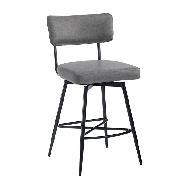 English Elm Christopher Knight Home® - 26''Retro Curved Back Swivel Counter Stools Set of 2 with Bowknot Footrest Smooth PU Leather Comfort Grey N780P199991G