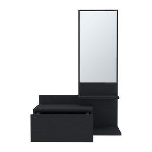 English Elm Floating Hallway Cabinet with Mirror and Drawer, 3 Open Shelves, Space-Saving Modern Entryway Storage Black 31.5 L x 18.11 W x 5.91 H B097P250897