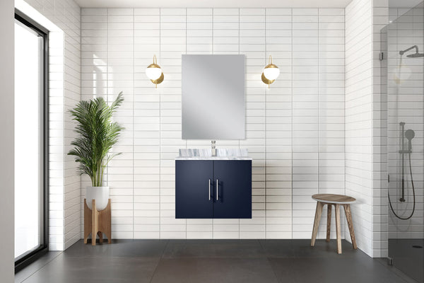 English Elm Navy Blue Single Bath Vanity With Carrara Marble Top & Mirror - Perfect For Small Space Style! B2731S00743