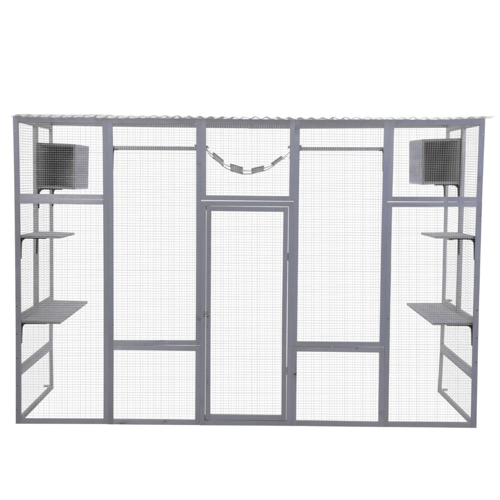 English Elm Wooden Pine Cat Enclosure with Six Platforms Two Condos Bridge and Scratching Post W2181P198549