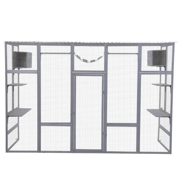 English Elm Wooden Pine Cat Enclosure with Six Platforms Two Condos Bridge and Scratching Post W2181P198549