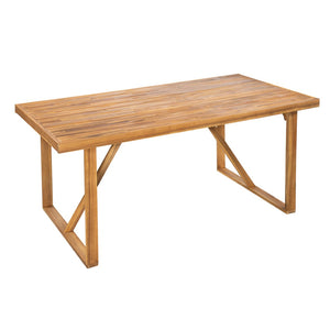English Elm 7 Piece Solid Acacia Outdoor Dining Set with Teak Finish and Grey Cushioned Chairs N762S000040AAA