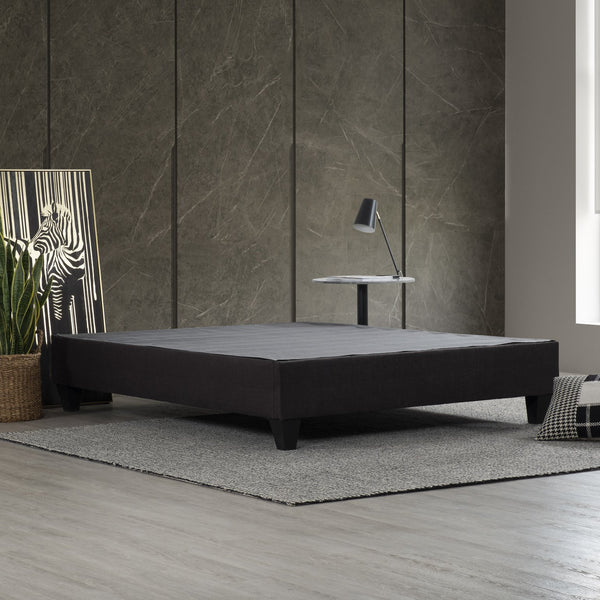 English Elm Modern Upholstered Queen Platform Bed Base – Sturdy Wood Frame, Dark Grey Fabric, Low-Profile Design B2741P283778