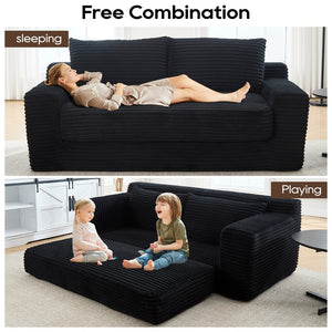 English Elm Memory foam convertible L-shaped sofa bed with corduroy upholstery, no assembly, space-saving comfort Black W2959P278446