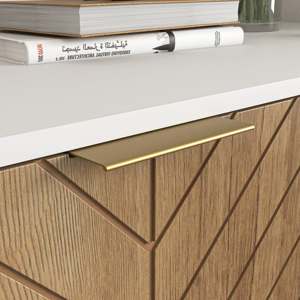 English Elm White White and Gold Storage Cabinet with 2 Doors — Modern Herringbone Sideboard, Durable 88 lb Capacity, Stylish Multirole Buffet W409128108