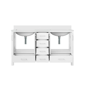 English Elm White Double Bath Vanity 60-inch W x 22-inch D with White Quartz Top, Solid Wood, Soft-Close Drawers B2731P258873