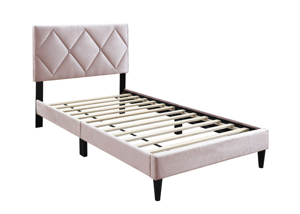 English Elm Twin Velvet Upholstered Bed with Adjustable Headboard, Diamond Tufted Design & 12-Slat Support System Light Pink 46 L x 29 W x 6 H B011P190166