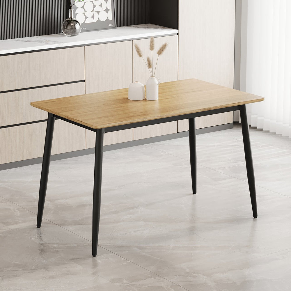 English Elm Modern MDF Grain Dining Table with Black Metal Legs — Minimalist 4-6 Seat, Durable, Easy Assemble W1727P229029