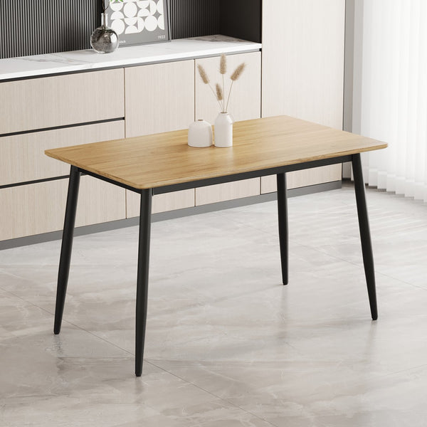 English Elm Modern MDF Grain Dining Table with Black Metal Legs — Minimalist 4-6 Seat, Durable, Easy Assemble W1727P229029