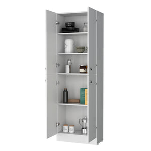 English Elm Cameron Pantry Cabinet for Modern Kitchens with 4 Doors, 5 Hidden Shelves, Elegant Space-Saving Design White 42.92 L x 28.75 W x 5.12 H B128P189934
