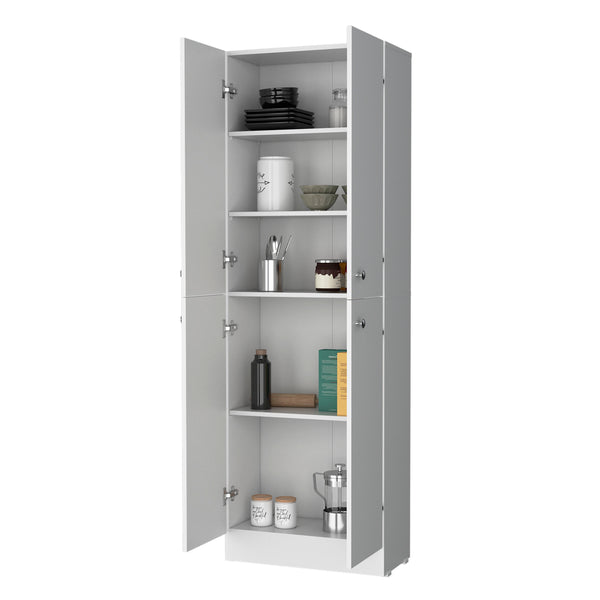 English Elm Cameron Pantry Cabinet for Modern Kitchens with 4 Doors, 5 Hidden Shelves, Elegant Space-Saving Design White 42.92 L x 28.75 W x 5.12 H B128P189934