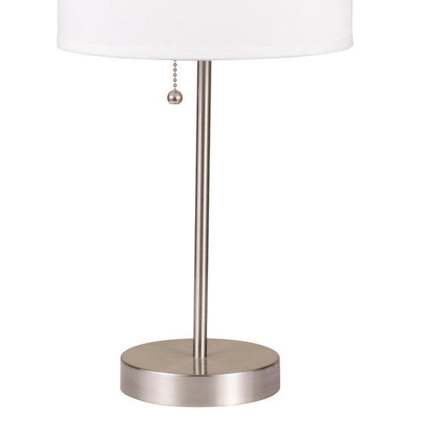 English Elm 19" Modern Metal Table Lamp With Silver Base & White Drum Shade - Chic Lighting For Any Space B072116162