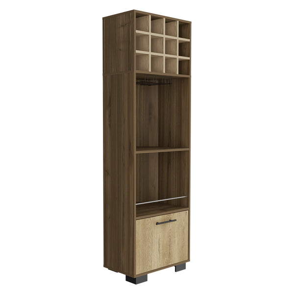 English Elm Marsella Corner Bar Cabinet with 12-Bottle Wine Rack, Cup Holder & Drawer in Light Oak Finish B200S00408