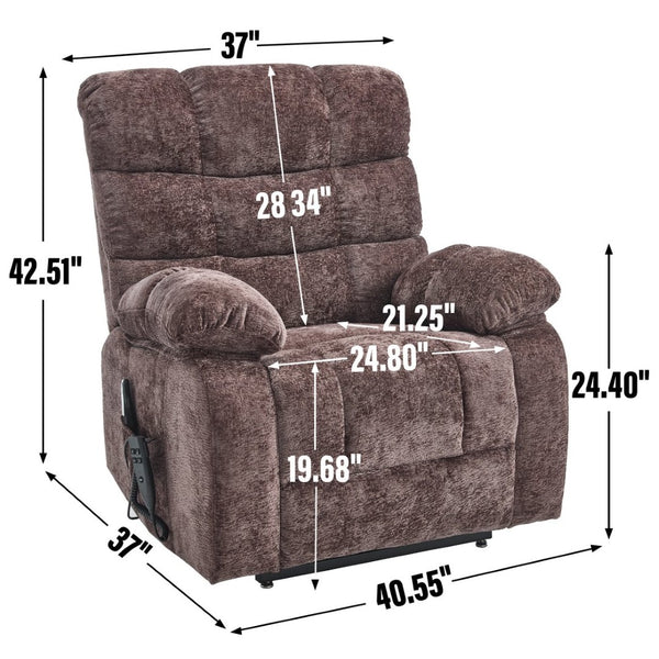 English Elm Lift Power Recliner Chenille Chair Dual Motor Massage Heat 350 Lb Capacity Living Room Brown W3224P288620