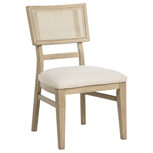English Elm Beige Oak Coastal Dining Set with Cane Back Chairs and Extension Leaf Seats Six B062S01835