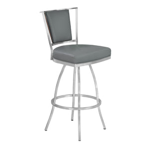 English Elm Tivaro 26" Counter Height Metal Barstool — Gray Faux Leather Swivel Seat, Footrest, Walnut Back B2736P354399