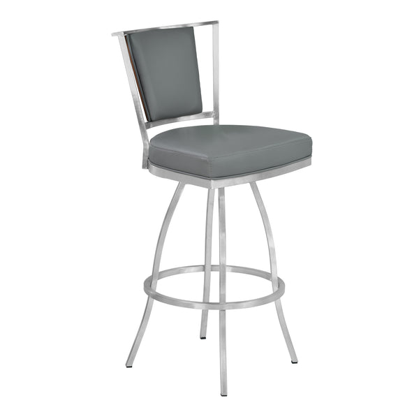 English Elm Tivaro 26" Counter Height Metal Barstool — Gray Faux Leather Swivel Seat, Footrest, Walnut Back B2736P354399
