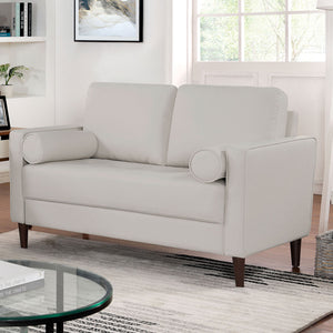 English Elm Contemporary Off-White Mid-Century Loveseat Leatherette Bench Seating with Bolster Pillows, USB Port B011P203540