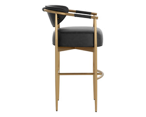 Sunpan Heloise Barstool - Elegant Faux Leather Upholstery With Gold Stainless Steel For Chic Dining Spaces Black Faux Leather 111932