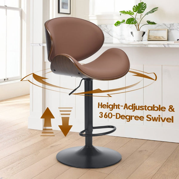 English Elm Counter Height Stools Set of 2 Mid-century Metal Legs Ergonomic Kitchen Island Seating Brown T3623P430919