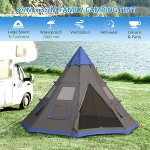 English Elm Outsunny Teepee Camping Tent 12 Ft Waterproof Shelter for 6 to 7 with Mesh Vents W2225P217034