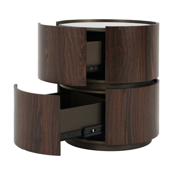 English Elm Christopher Knight Home® - MDF Oval Italian Double-Layer Side Table with Tempered Glass Top, Space-Saving Storage, Sturdy Elegance Black+Brown N770P281243B