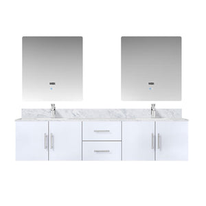 English Elm Glossy Double 80" Bath Vanity with Carrara Marble Top, Chrome Faucets, 30" LED Mirrors, Durable Finish B2731S01050