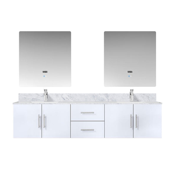 English Elm Glossy Double 80" Bath Vanity with Carrara Marble Top, Chrome Faucets, 30" LED Mirrors, Durable Finish B2731S01050
