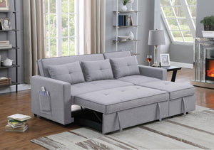 English Elm Zaira Linen Convertible Sleeper Sofa with Side Pocket for Small Spaces and Guests Light Gray B2749S00010