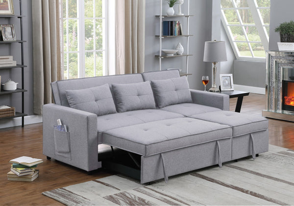 English Elm Zaira Linen Convertible Sleeper Sofa with Side Pocket for Small Spaces and Guests Light Gray B2749S00010