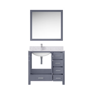 English Elm Dark Grey Bath Vanity Set With Carrara Marble Top, Chrome Faucet & Coordinated 34" Mirror Included B2731S01260