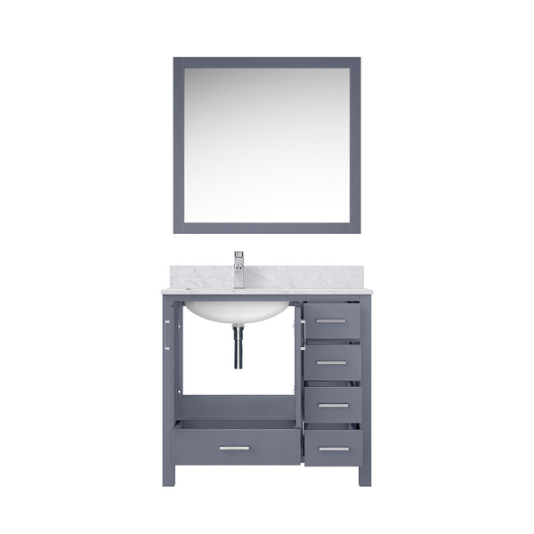 English Elm Dark Grey Bath Vanity Set With Carrara Marble Top, Chrome Faucet & Coordinated 34" Mirror Included B2731S01260