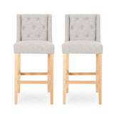 Christopher Knight Home® - Noble House - Lansglen Button Tufted Fabric Wingback Bar Stool (Set of 2)