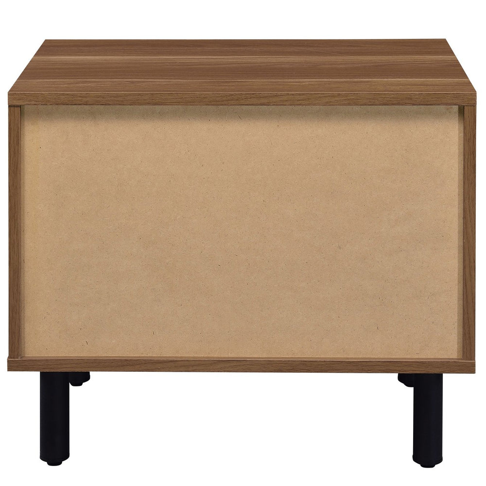English Elm Brown Brown oak and black 2-drawer nightstand with open shelf, sleek modern accent table for storage and style B062P186504