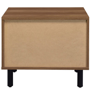 English Elm Brown Brown oak and black 2-drawer nightstand with open shelf, sleek modern accent table for storage and style B062P186504