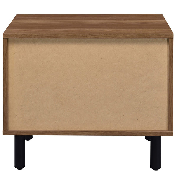 English Elm Brown Brown oak and black 2-drawer nightstand with open shelf, sleek modern accent table for storage and style B062P186504