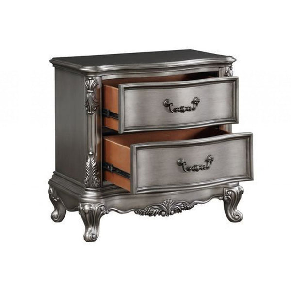 English Elm Wooden Two-Drawer Nightstand with Grooved Panels and Washed Finish — Transitional Bedroom Focal Point Antique Silver B016P256539