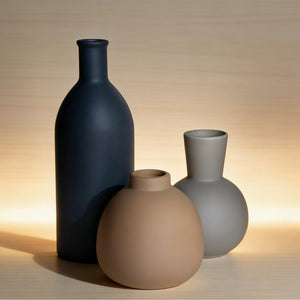 English Elm Rustic Matte Ceramic Vase Trio Neutral Tones Shelf Mantel Farmhouse Boho Decor Black+ Gray W2181P475133