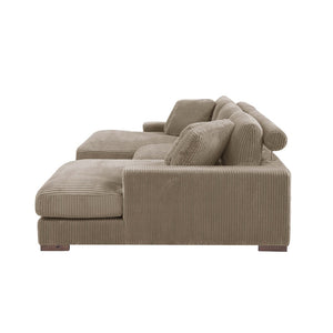 English Elm Large Corduroy Double Chaise Sectional Sofa with Lumbar Support for Spacious Living Rooms Camel B2748S00015
