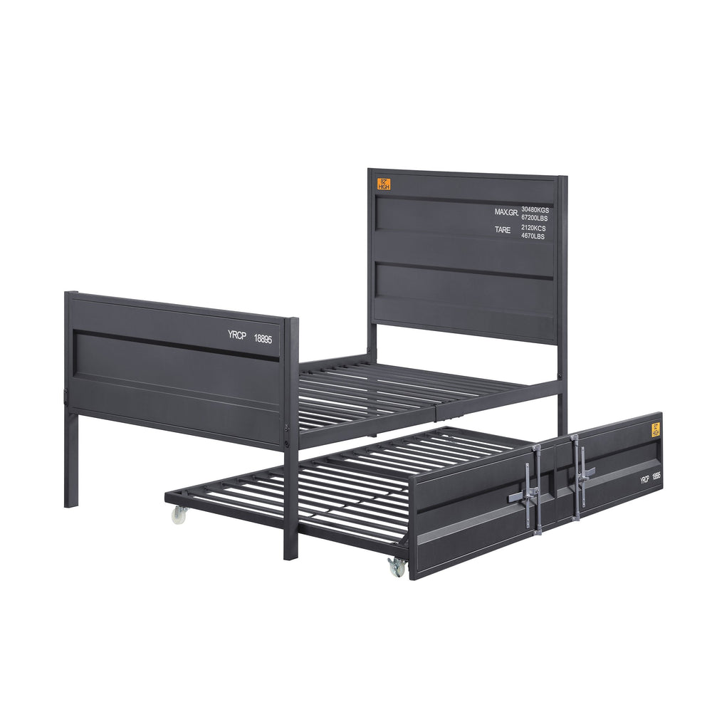 English Elm Gunmetal Cargo-Container Inspired Full Platform Bed with Panel Headboard, Industrial Metal Frame, Box Spring-Free B062P186465