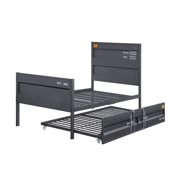 English Elm Gunmetal Cargo-Container Inspired Full Platform Bed with Panel Headboard, Industrial Metal Frame, Box Spring-Free B062P186465