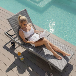 English Elm K&k Outdoor Wicker Reclining Chaise Set 2 Piece with Pull Out Tray Rolling Wheels Grey N707P395515E