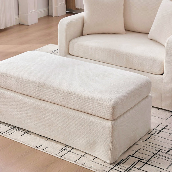 English Elm 43.9" Wide Chenille Accent Chair with Ottoman Bolster Pillows Farmhouse Living Room Set Beige W3098S00044