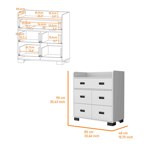 English Elm Anemone Elegant 5-Drawer Dresser with Double Drawer & Spacious Storage, Durable Particleboard Design White 37 L x 21 W x 6 H B128S00079