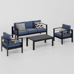 English Elm 4-piece Aluminum Outdoor Conversation Set with Rust-proof Matte Frame and Wpc Coffee Table Blue B082S00094