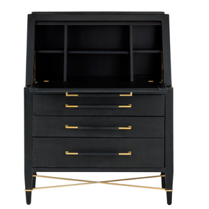 Verona Black Secretary Desk - Stylish Lacquered Design with USB Ports, Adjustable Shelves & Safety Features