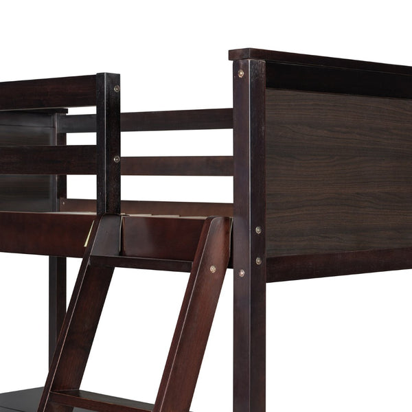 English Elm Twin Loft Bed with Built-in Desk and Open Shelves Solid Pine Kids Study Sleep Espresso LT001537AAP-1